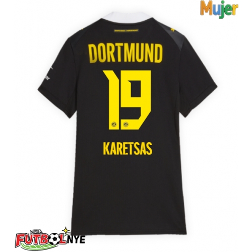 Camiseta Borussia Dortmund Konstantinos Karetsas #19 Visitante Equipación para mujer 2026-27 manga corta